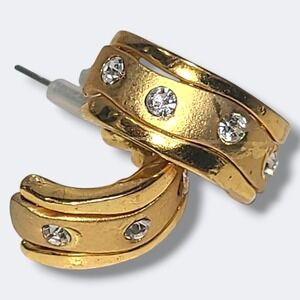 Matte Gold Tone Rhinestone Half Hoop Earrings